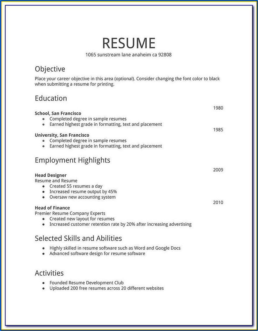 Simple Job Resume Format Download In Ms Word
