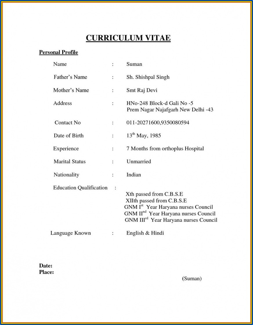 Simple Job Resume Format For Freshers