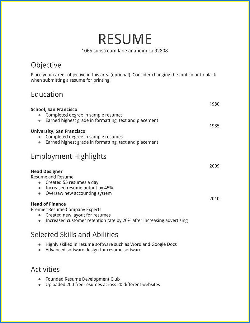 Simple Resume Templates Download