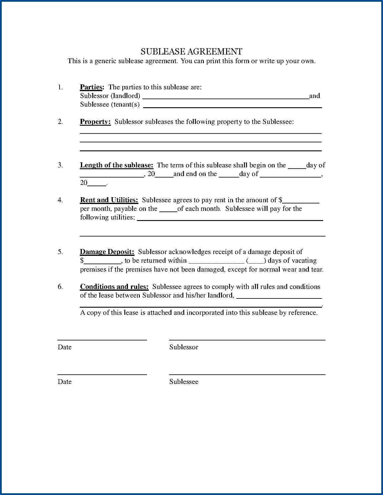 Sublease Rental Application Form