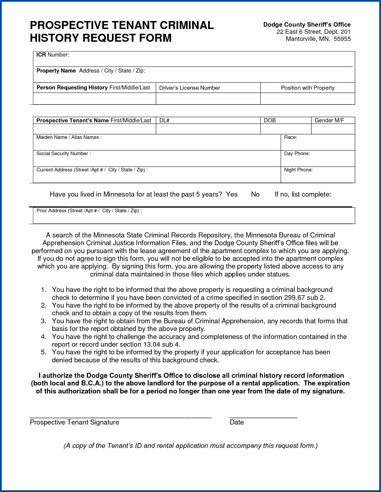 Tenant Background Check Consent Form Pdf