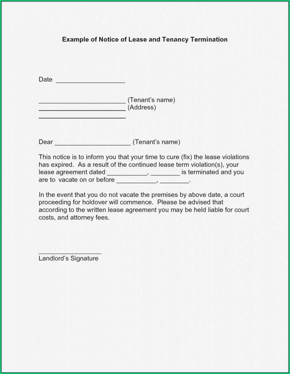 Termination Of Lease Agreement Template South Africa
