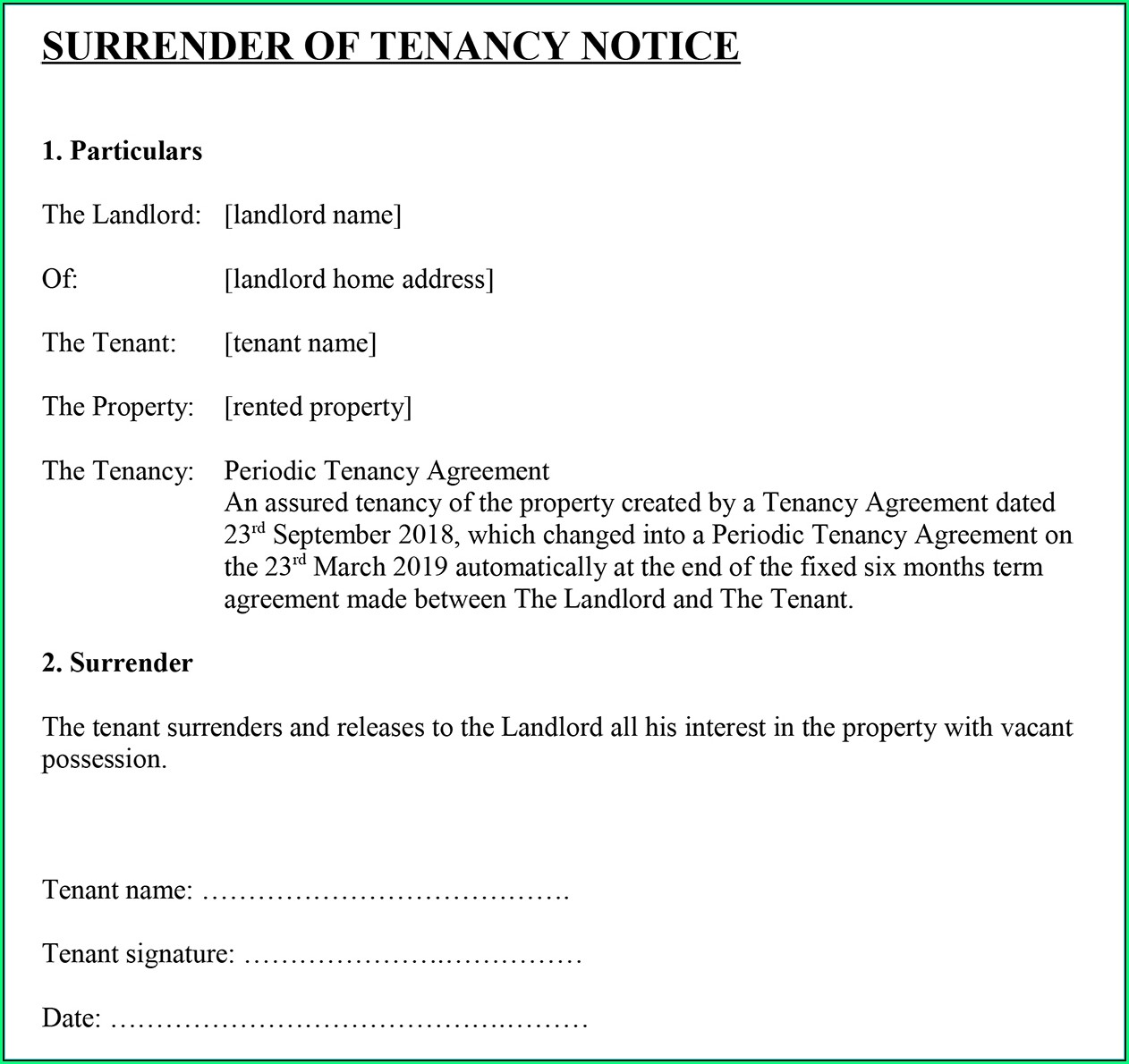 Termination Of Lease Agreement Template Uk