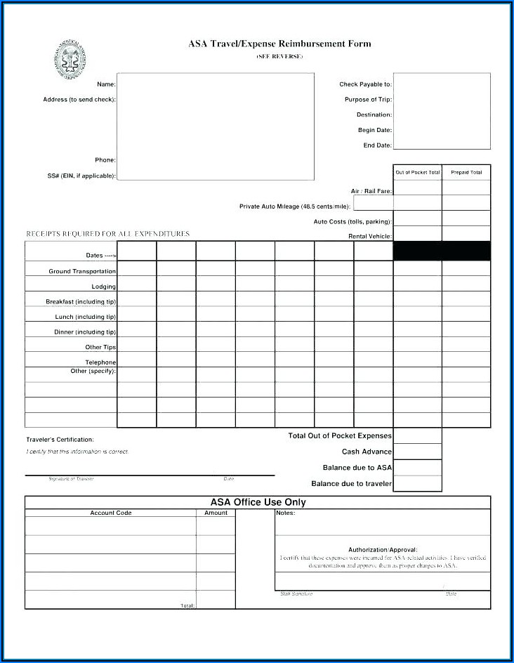 Travel Expense Claim Form Excel