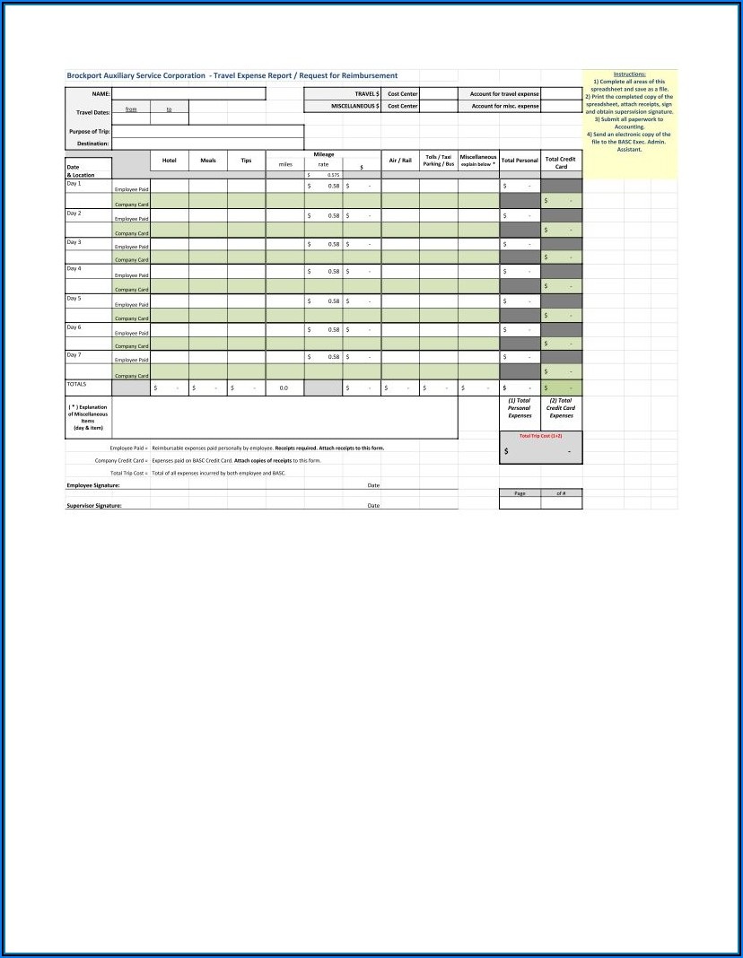 Travel Expense Format Excel