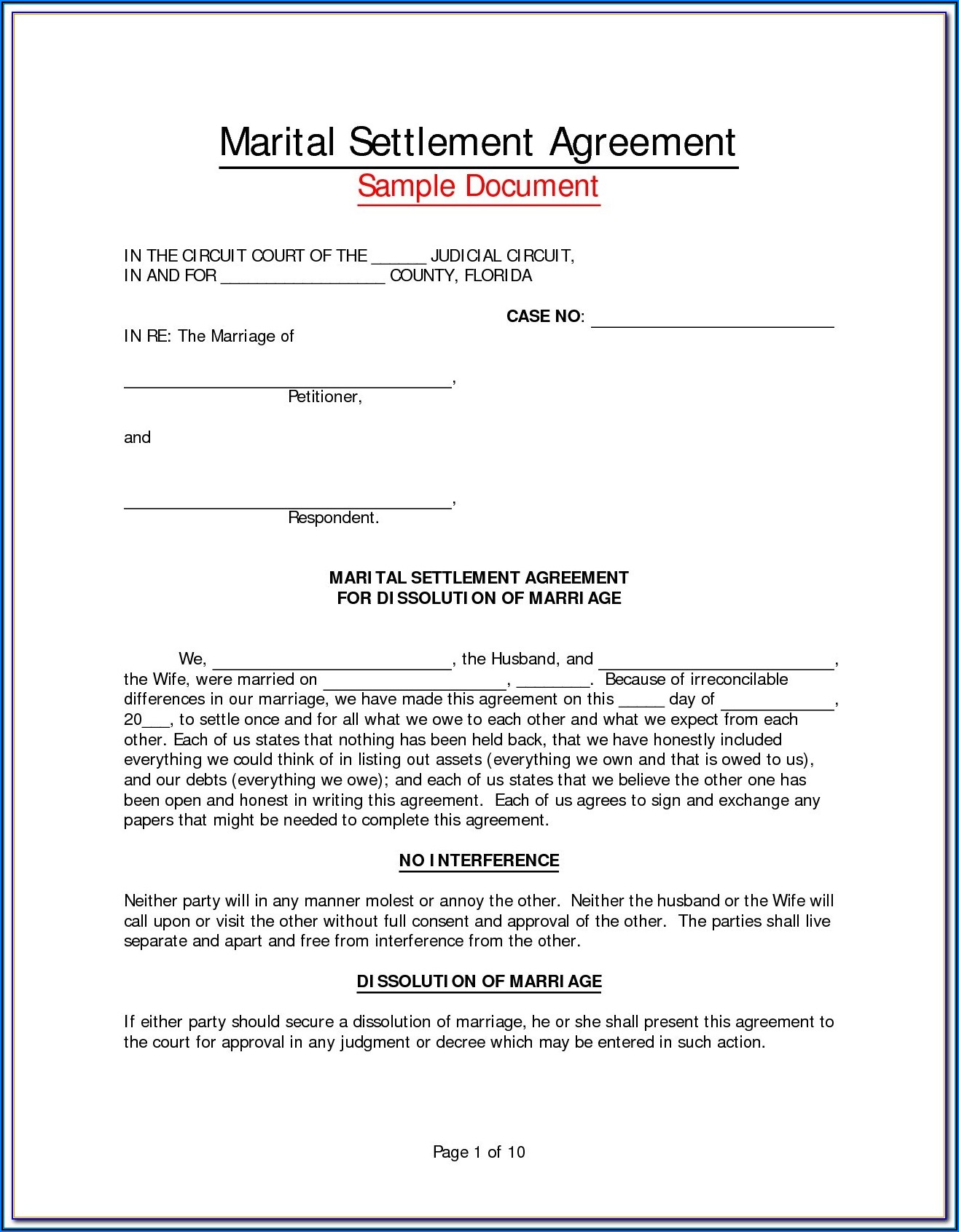 Virginia Marital Separation Agreement Example