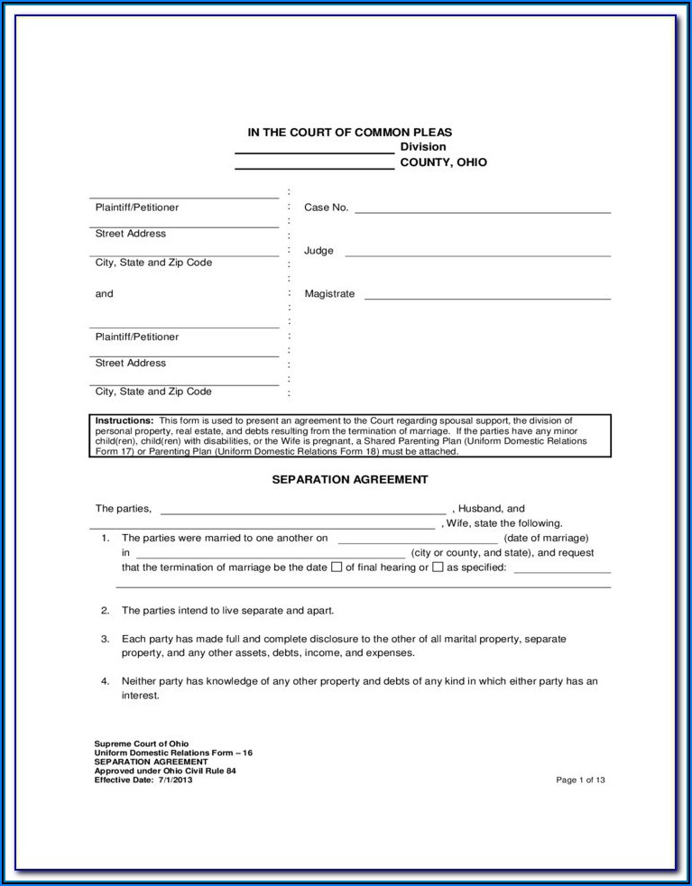 Virginia Marital Separation Agreement Form