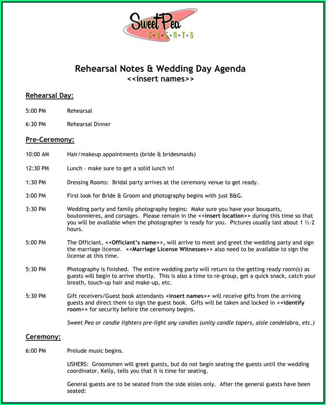 Wedding Agenda Example