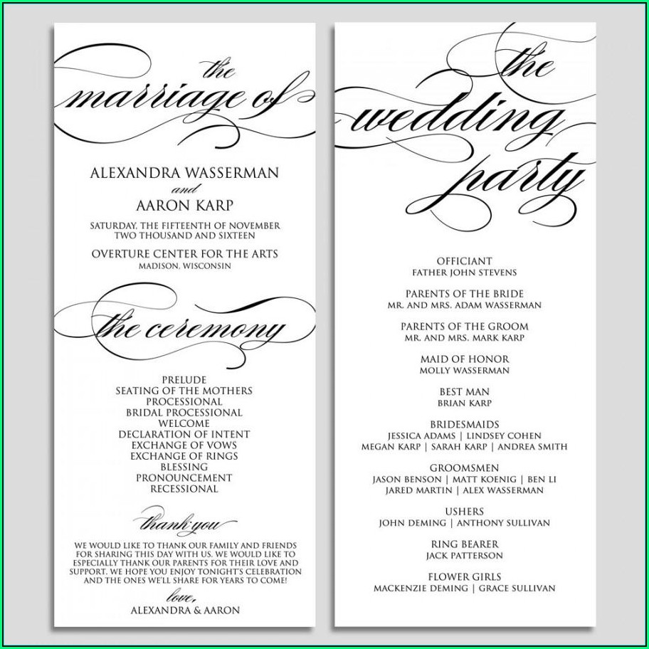 Wedding Ceremony Program Samples