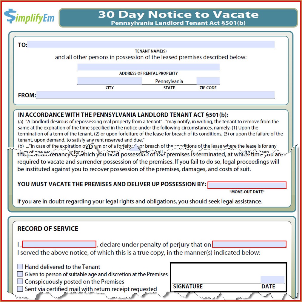 10 Day Eviction Notice Pa Template