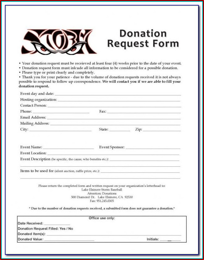 501 C 3 Form For Donations