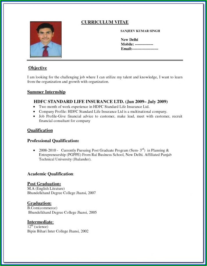 A Perfect Resume Format For Freshers