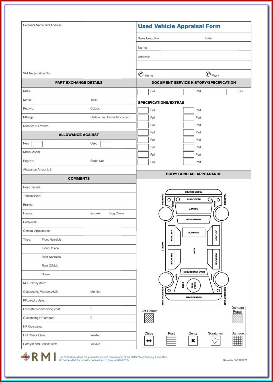 Automobile Appraisal Form