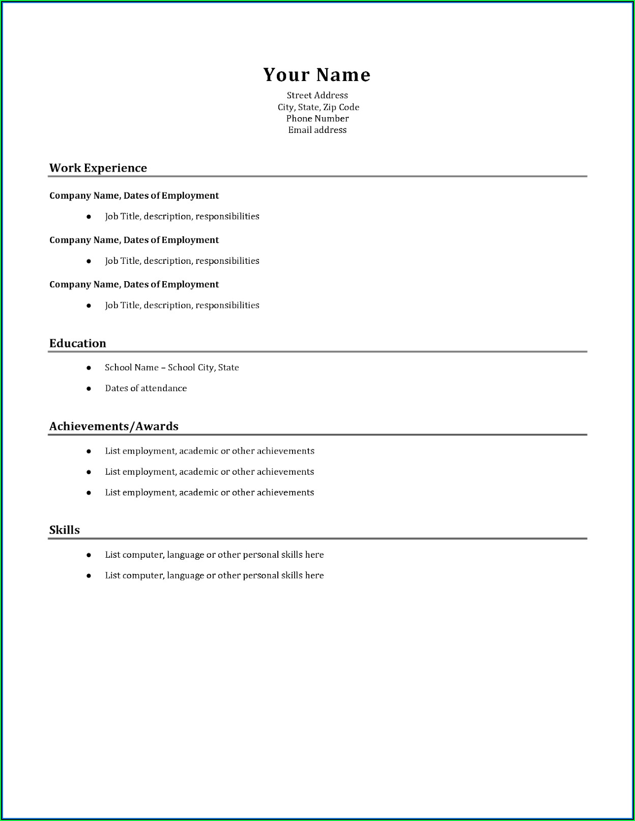 Basic Examples Of Resumes