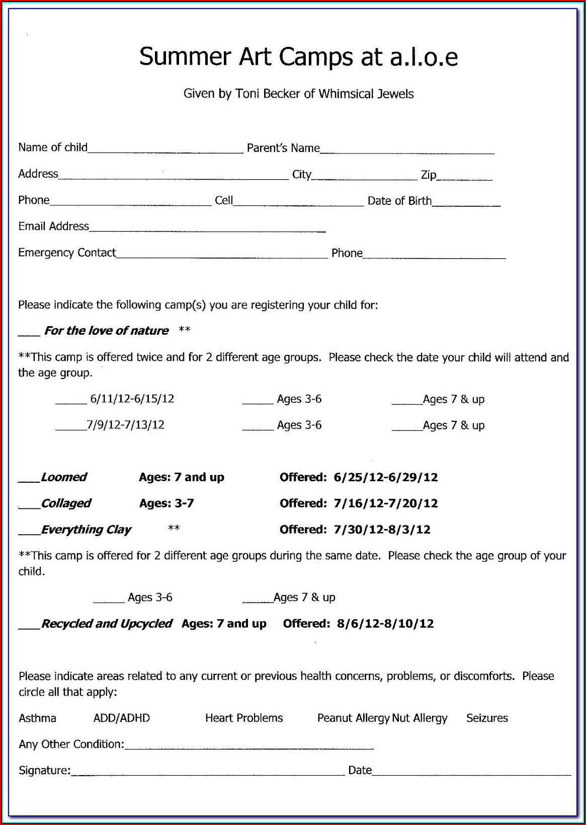 Basketball Camp Registration Form Template