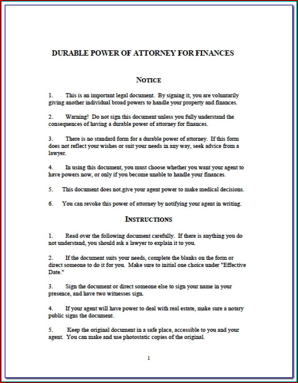 Blank Durable Power Of Attorney Form Washington State