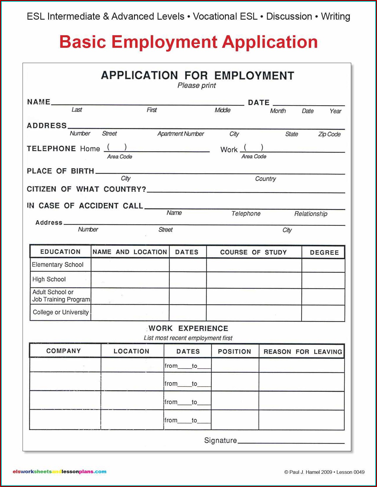 Blank Employment Application Form Pdf