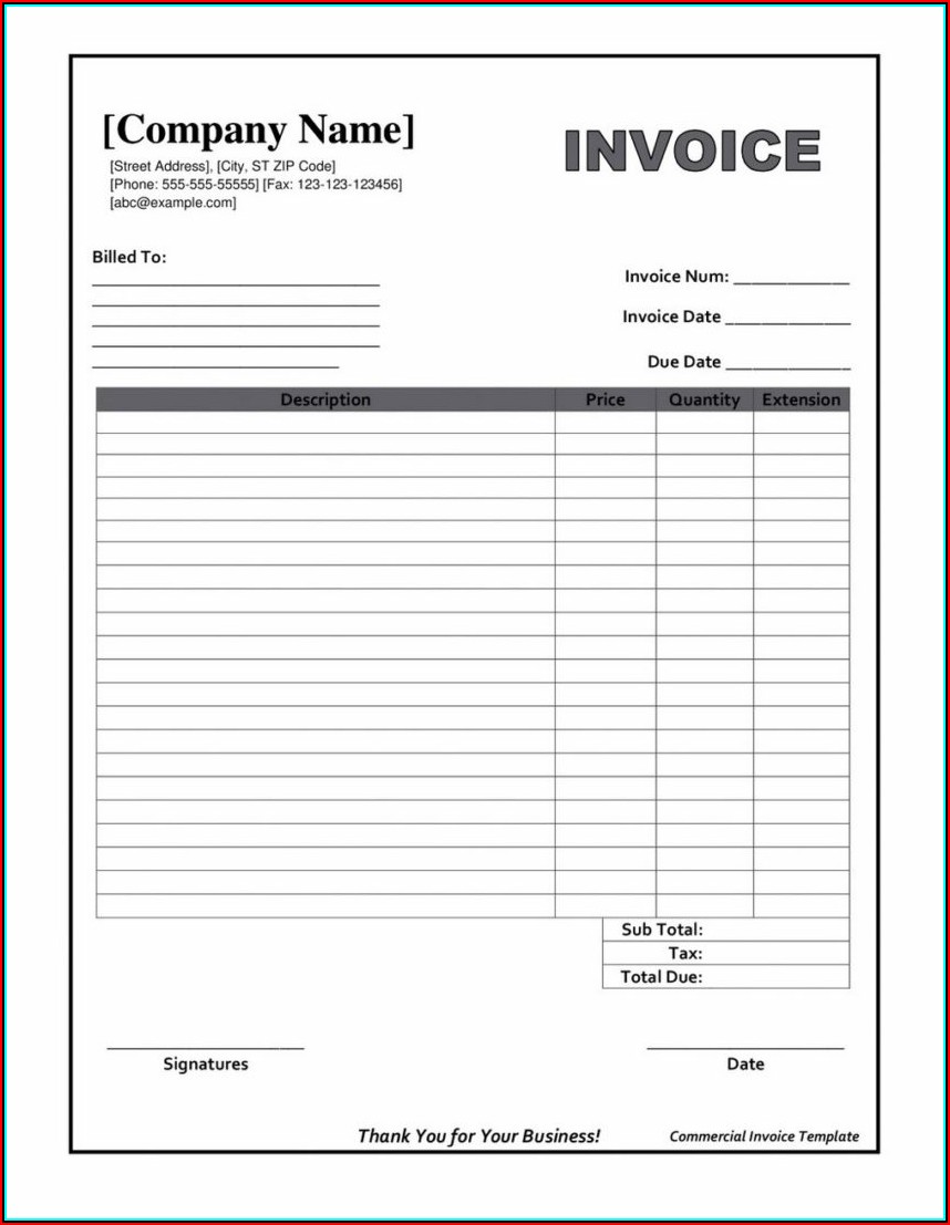 Blank Invoice Template Free Printable