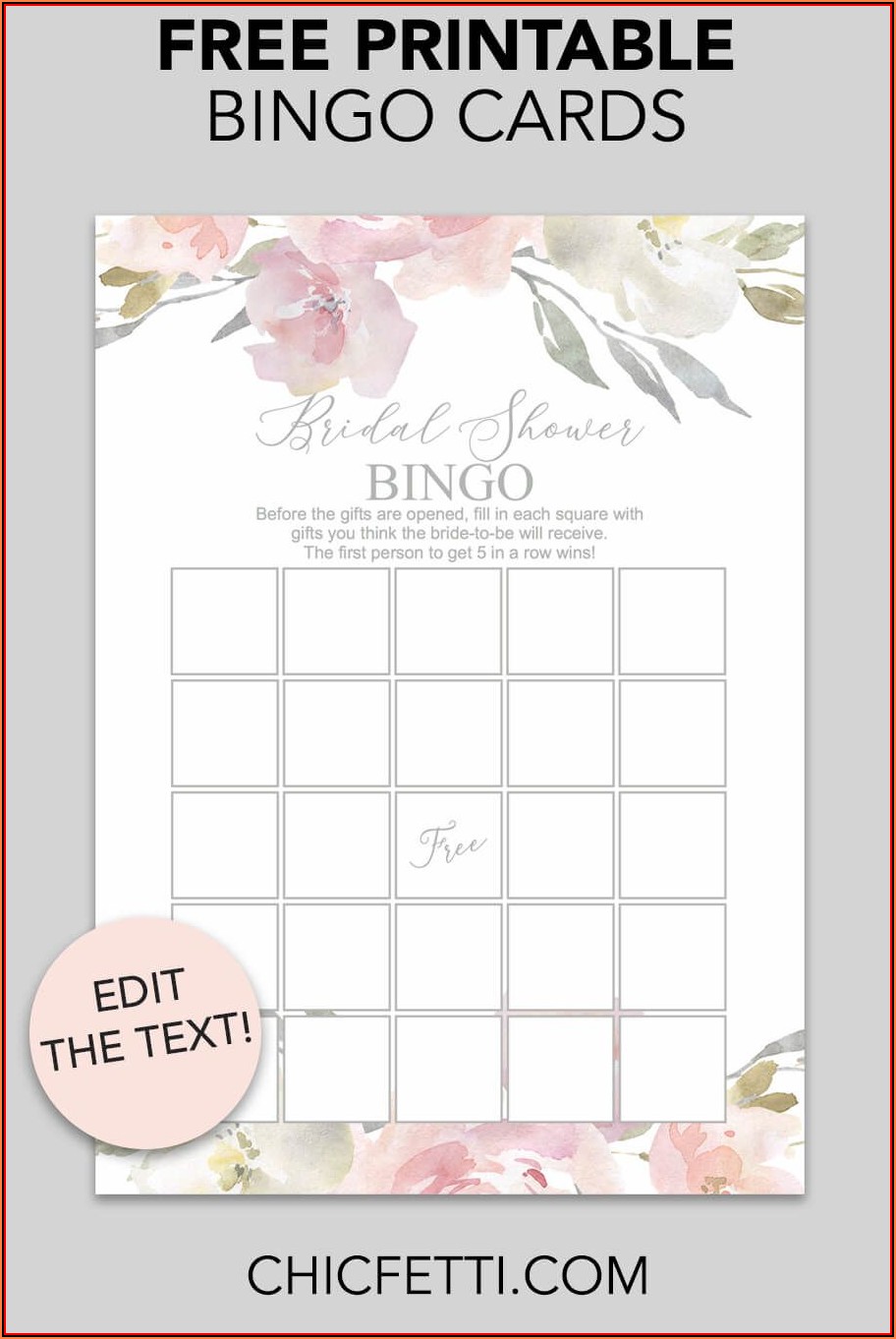 Bridal Shower Bingo Templates Printable