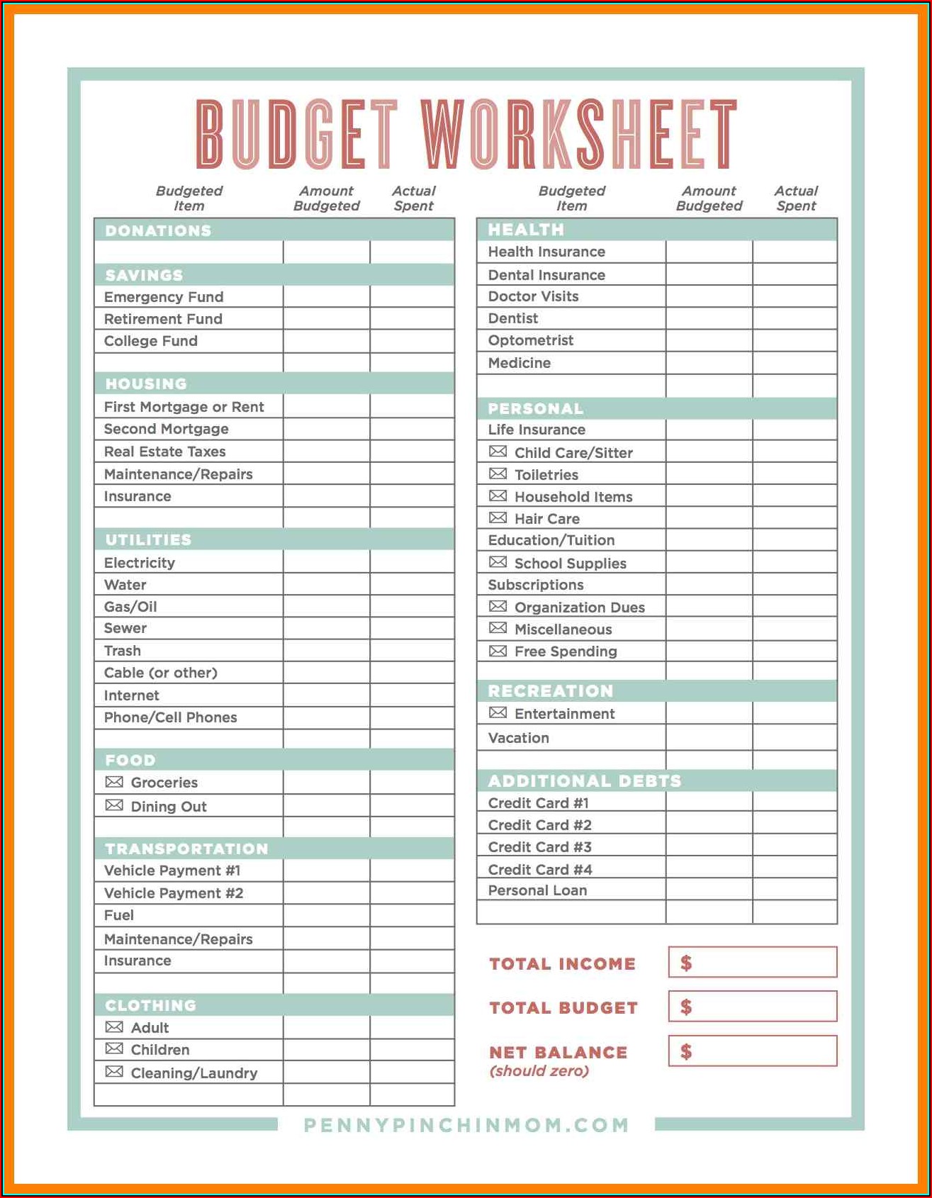 Budget Spreadsheet Free Printable
