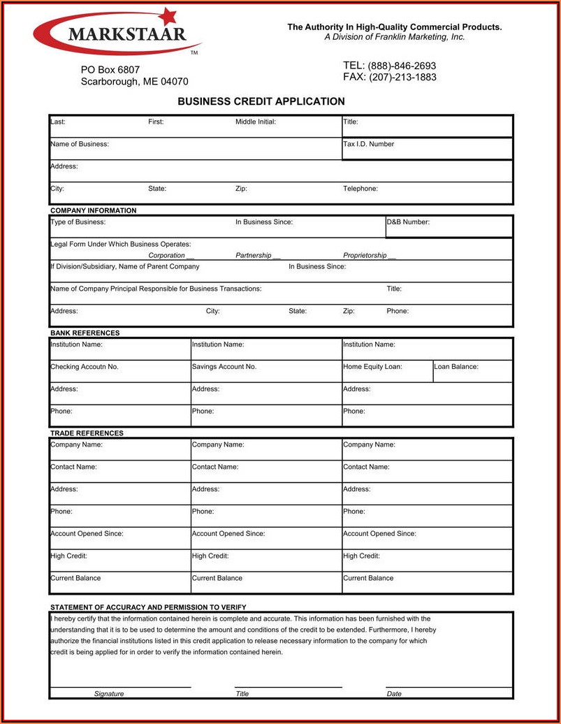 Business Credit Application Template Pdf