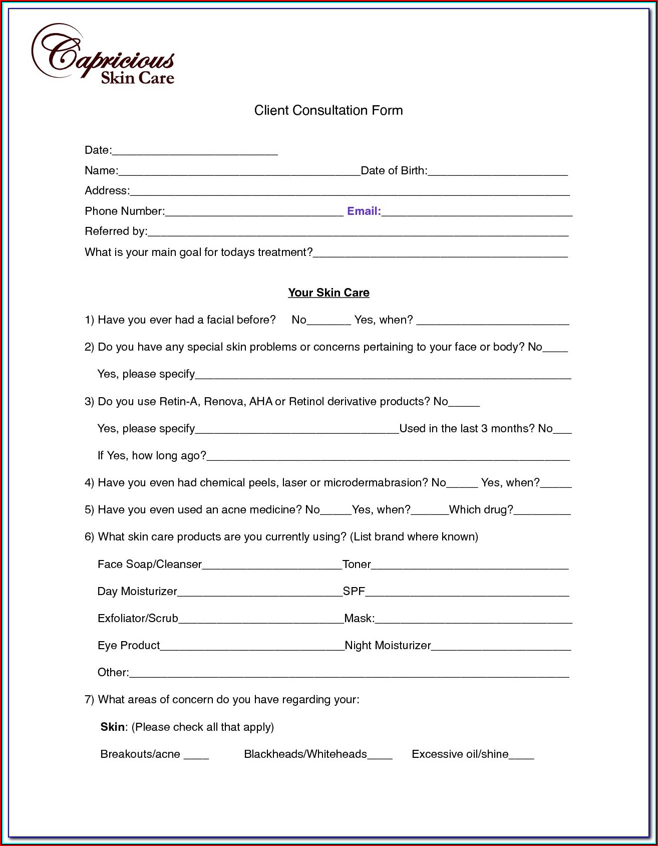 Chemical Peel Consent Form
