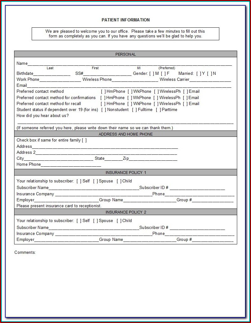 Chiropractic New Patient Forms Template