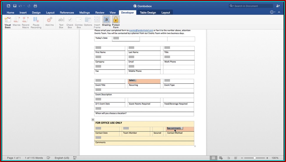 Creating Fillable Forms In Word 2016