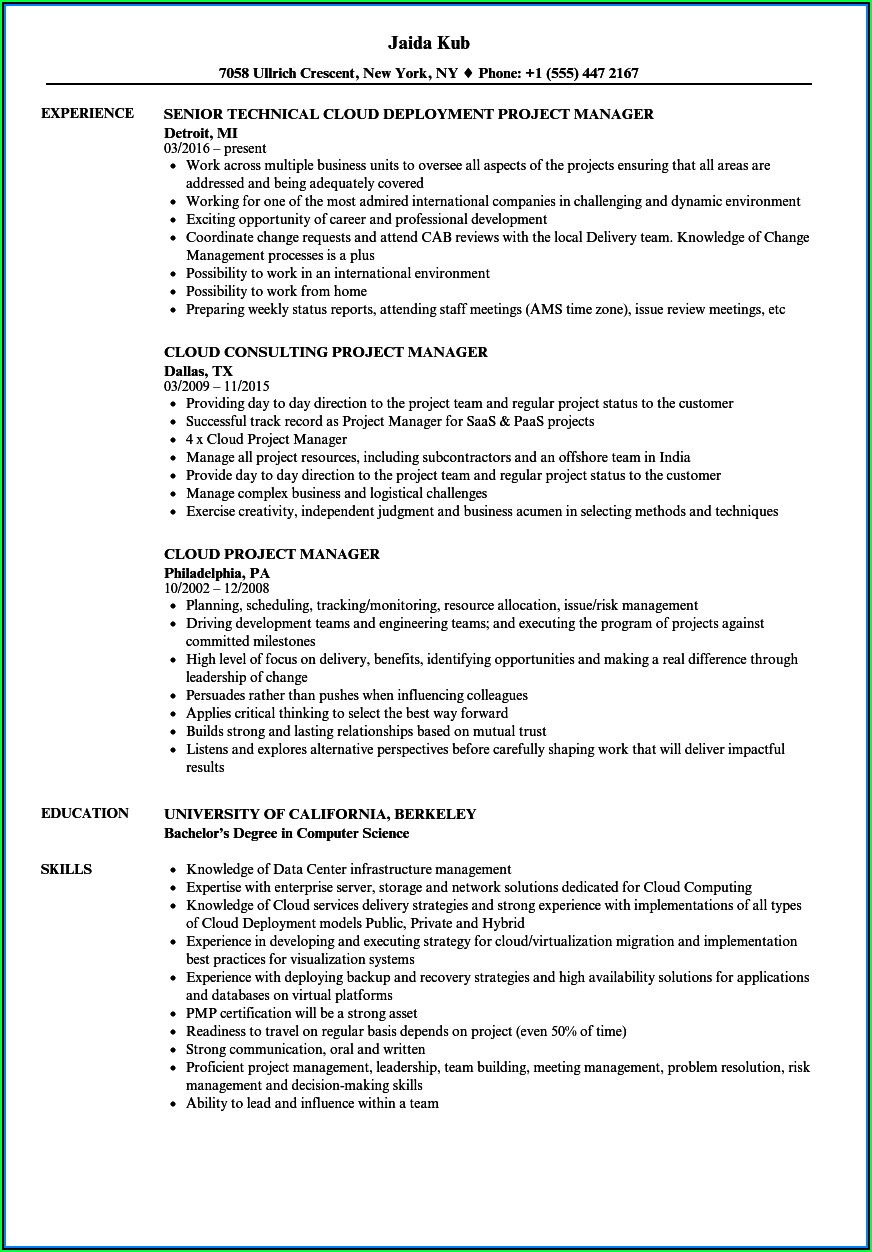Data Center Migration Project Manager Resume