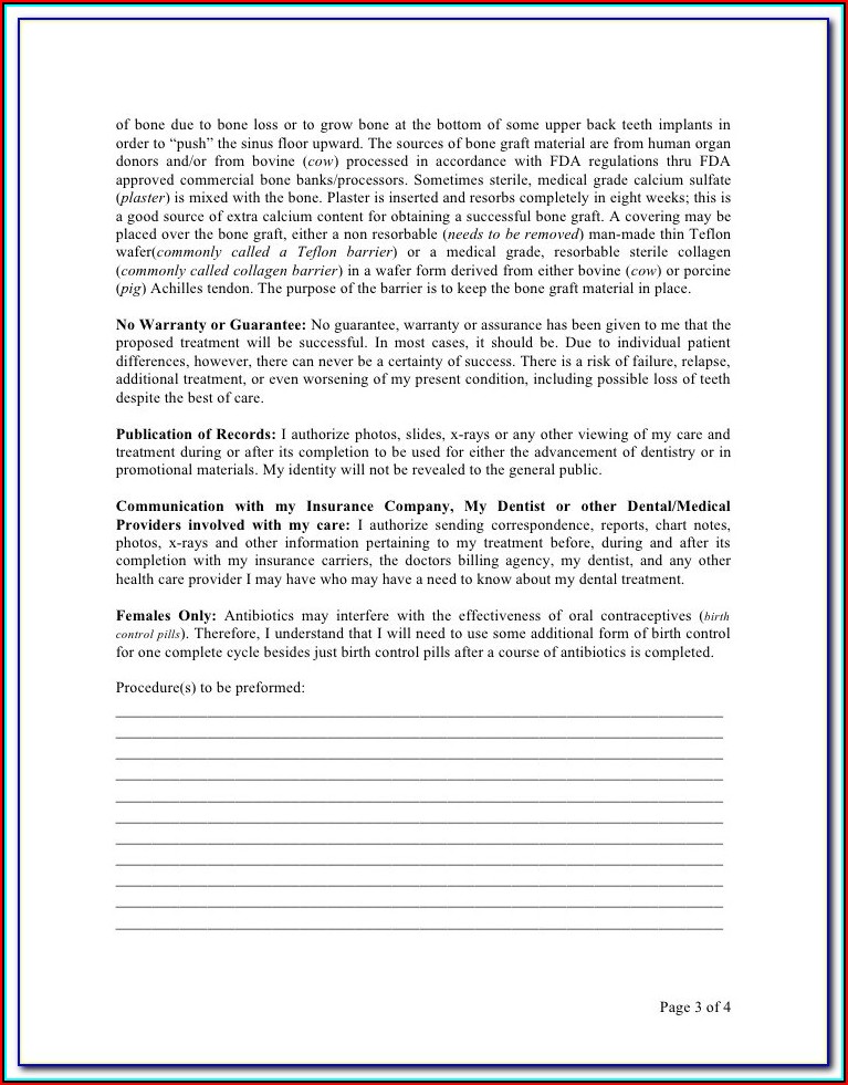 Denture Approval Consent Form