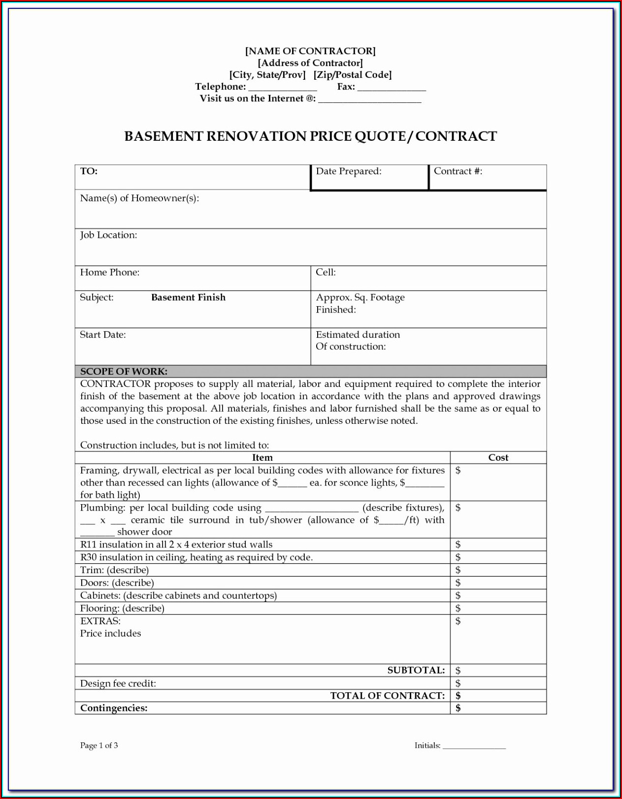 Drywall Contract Template