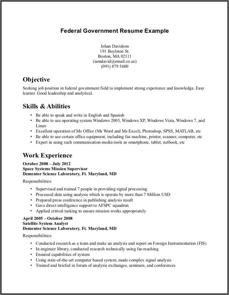 Federal Government Job Resume Writers