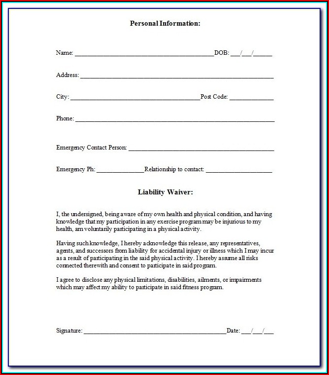 Fitness Waiver And Release Form Template