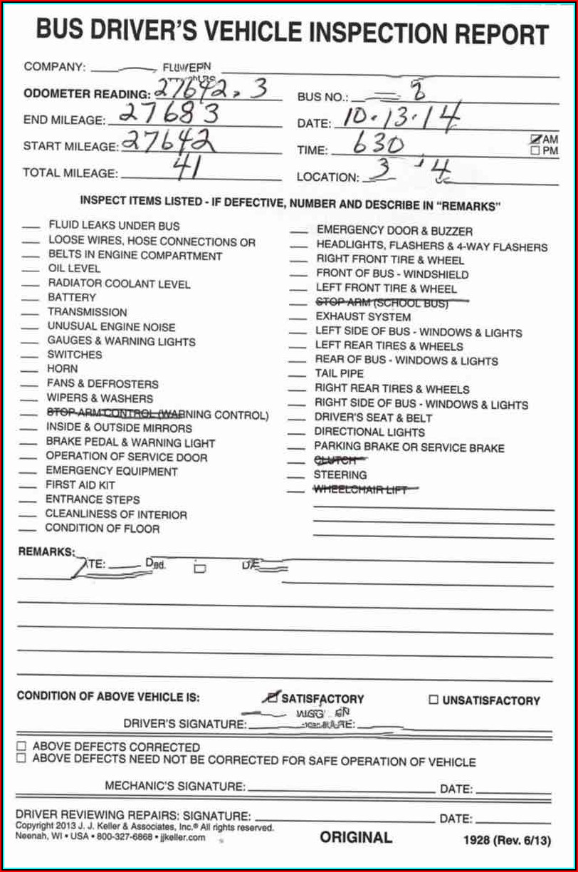 Fmcsa Post Trip Inspection Form