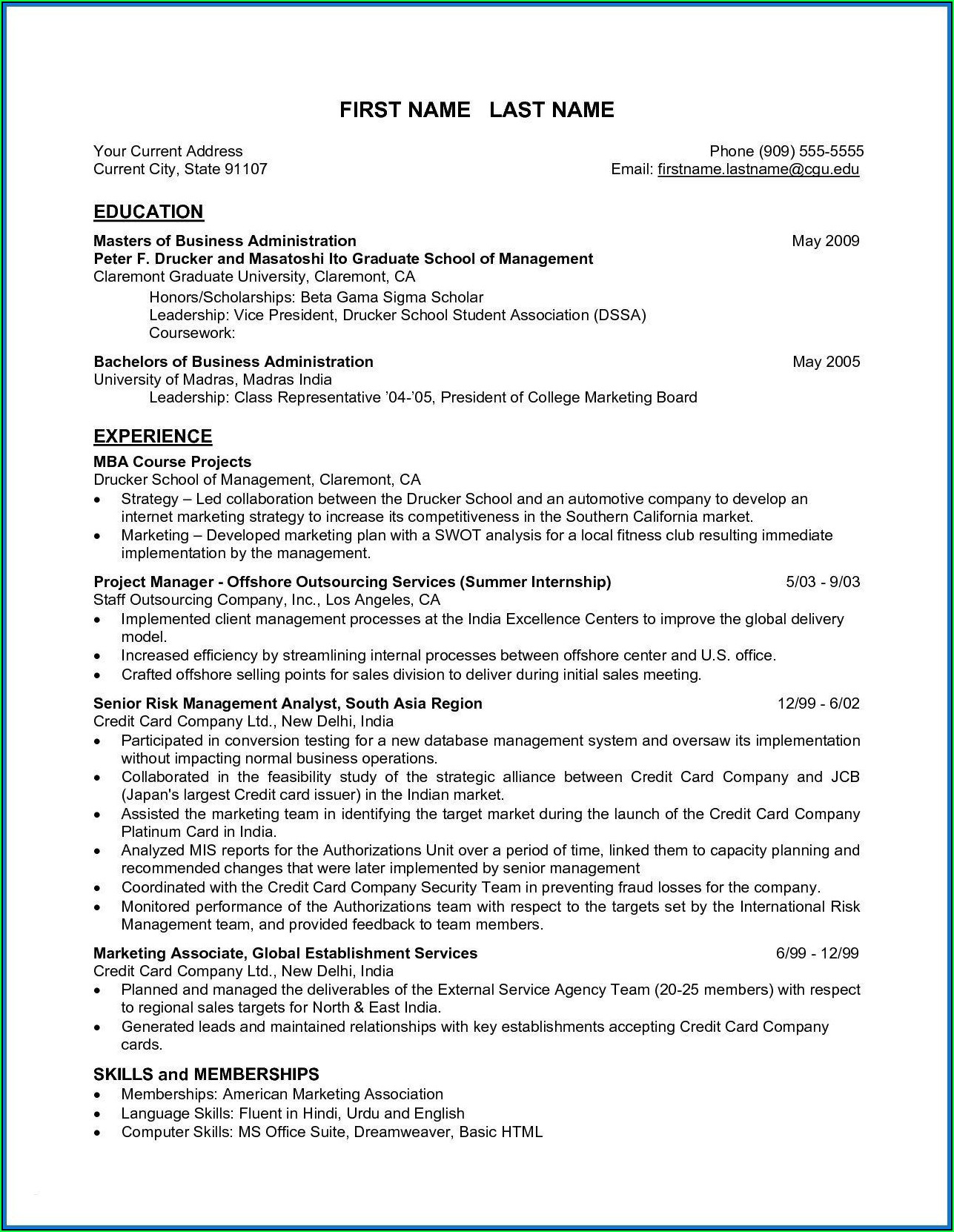 Free Business Administration Resume Template