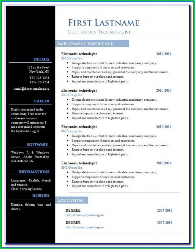 Free Download Sample Resume For Experienced In Word Format