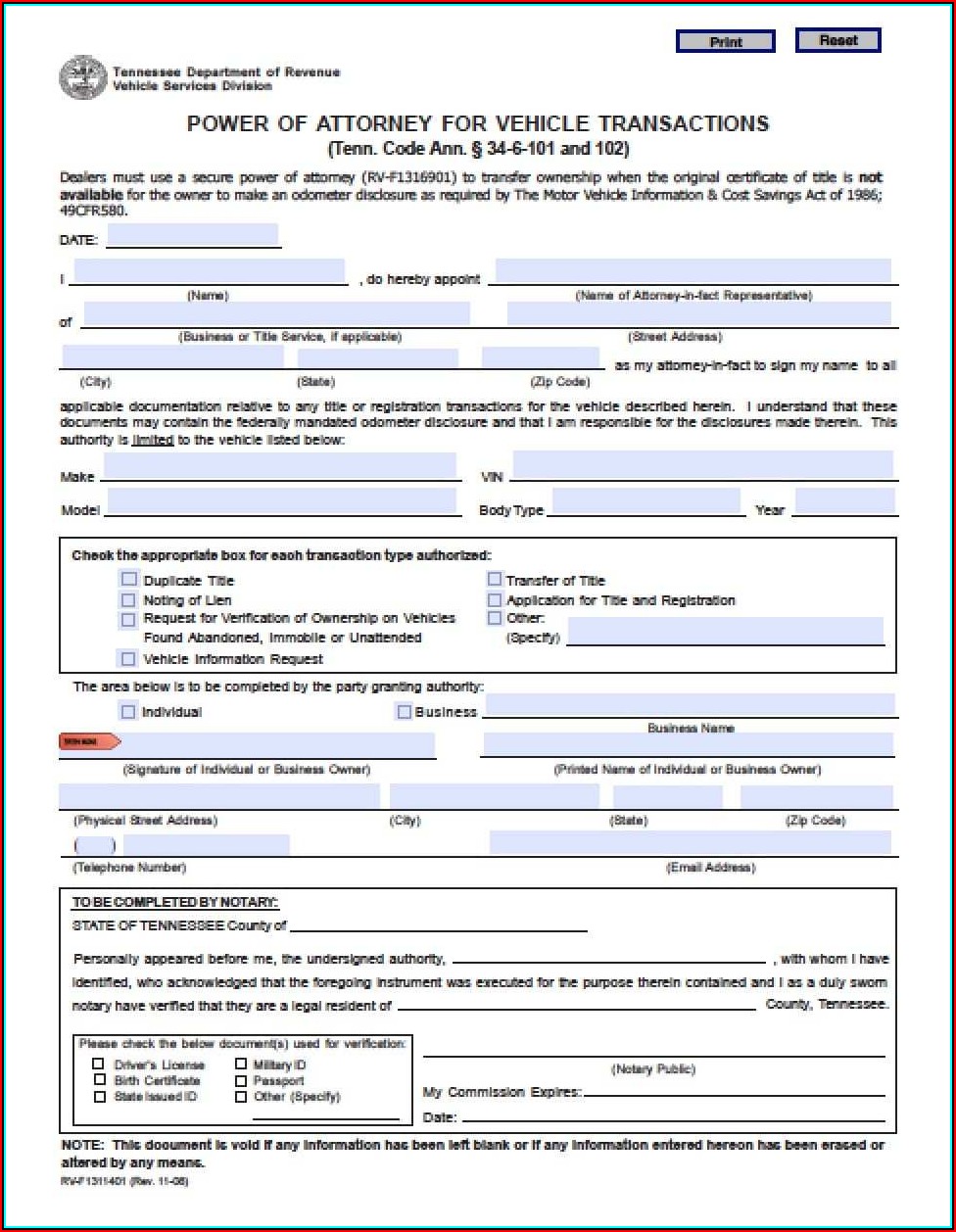 Free Durable Power Of Attorney Form To Print Tennessee