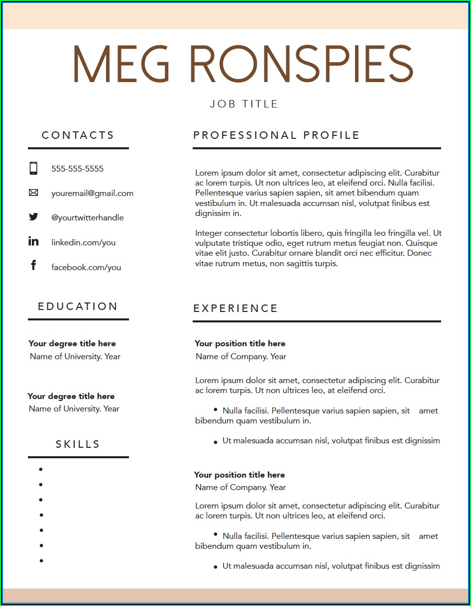 Free Fillable Resume Templates