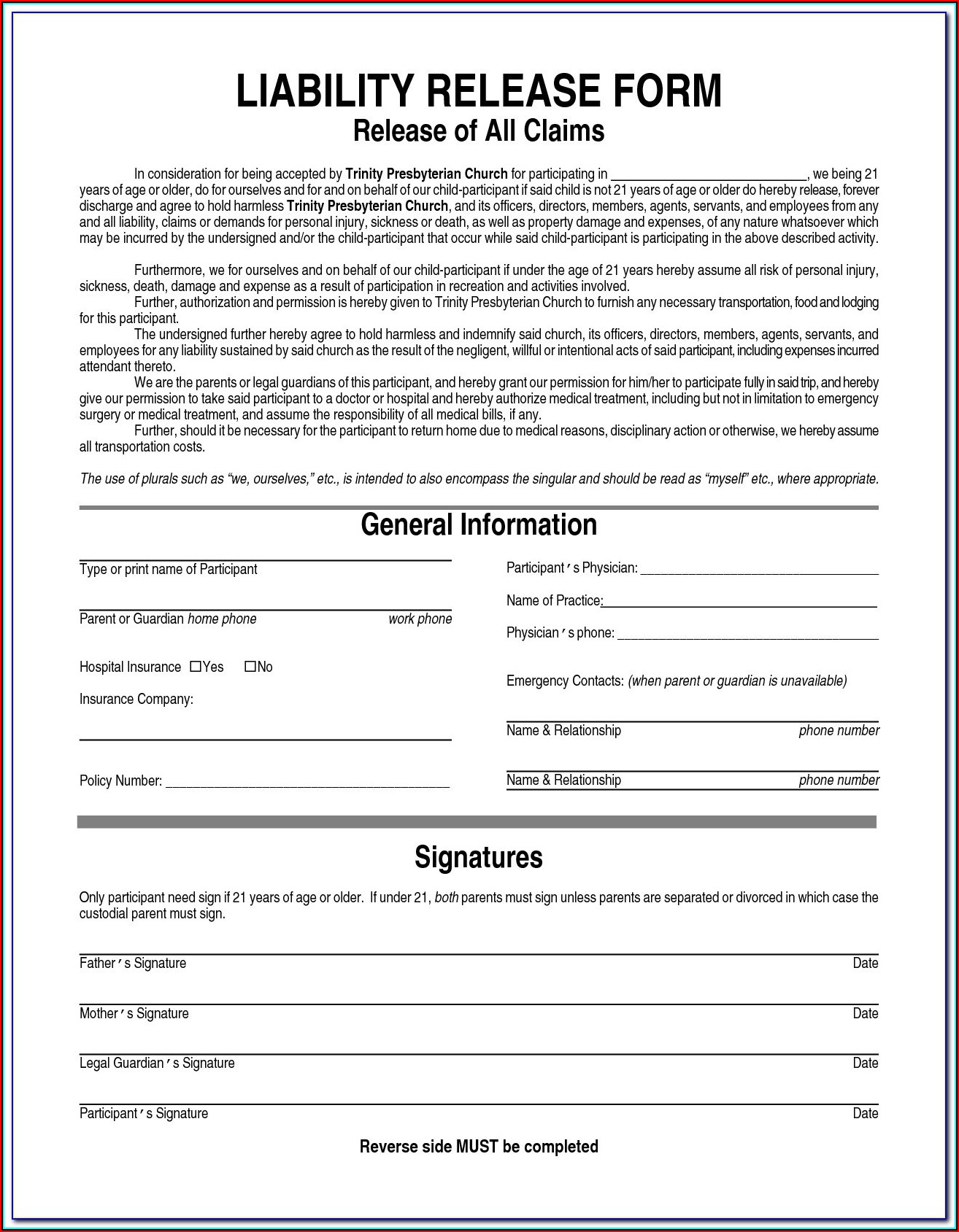 Free General Waiver And Release Form