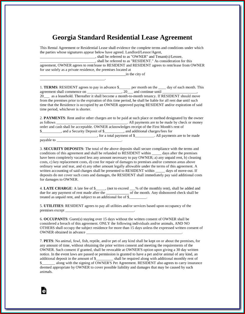 Free Georgia Rental Lease Agreement Form