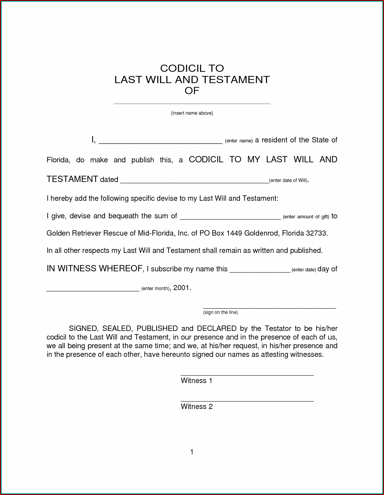 Free Printable Last Will And Testament Forms Arizona