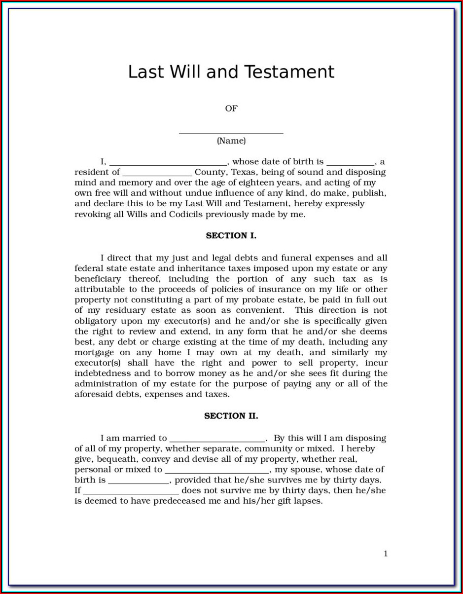 Free Printable Will And Last Testament Forms
