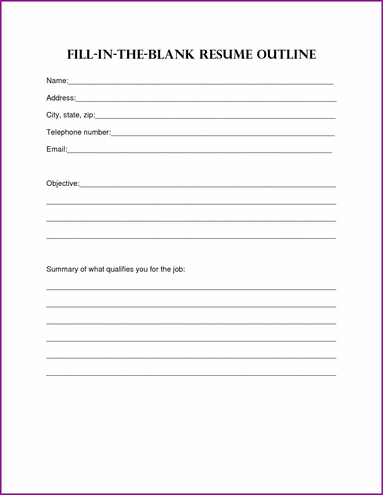 Free Resume Fill In The Blank Pdf