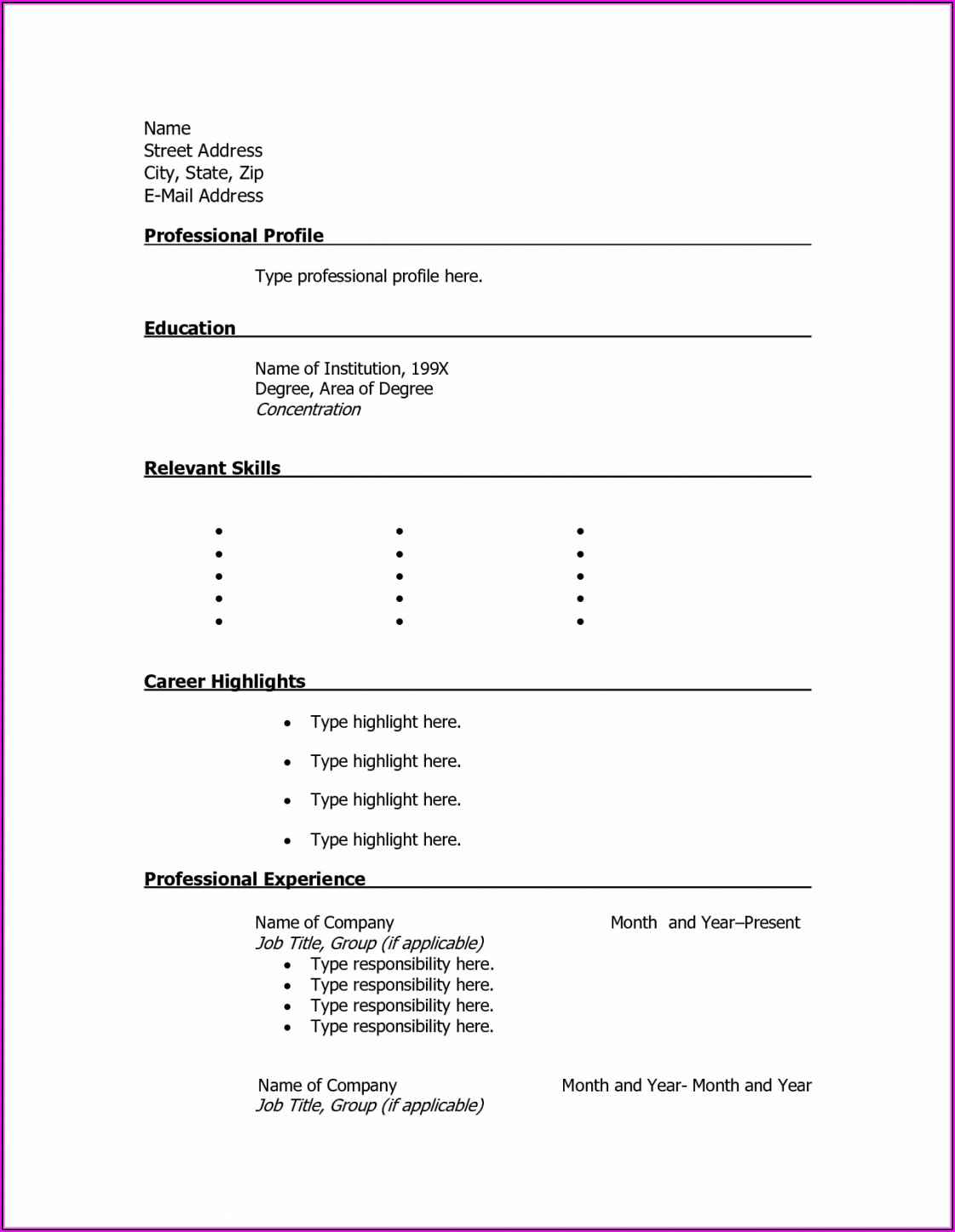 Free Template Resumes