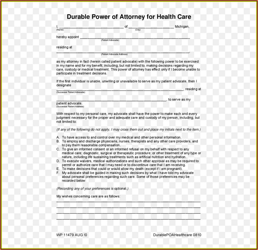 Healthcare Power Of Attorney Form