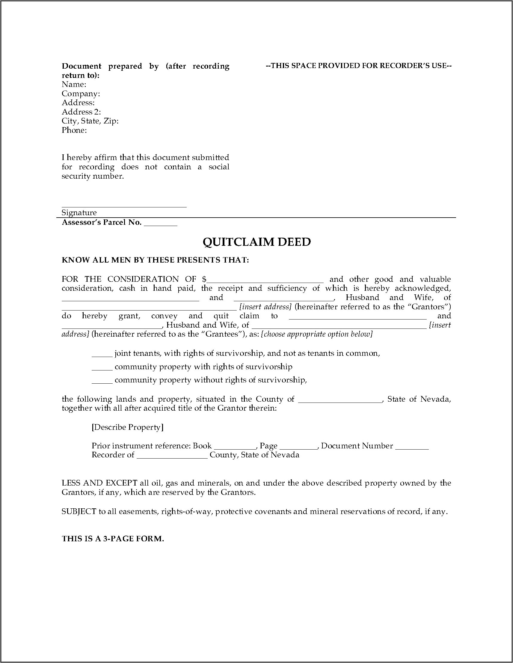 How To Fill Out Quit Claim Deed Form Nevada