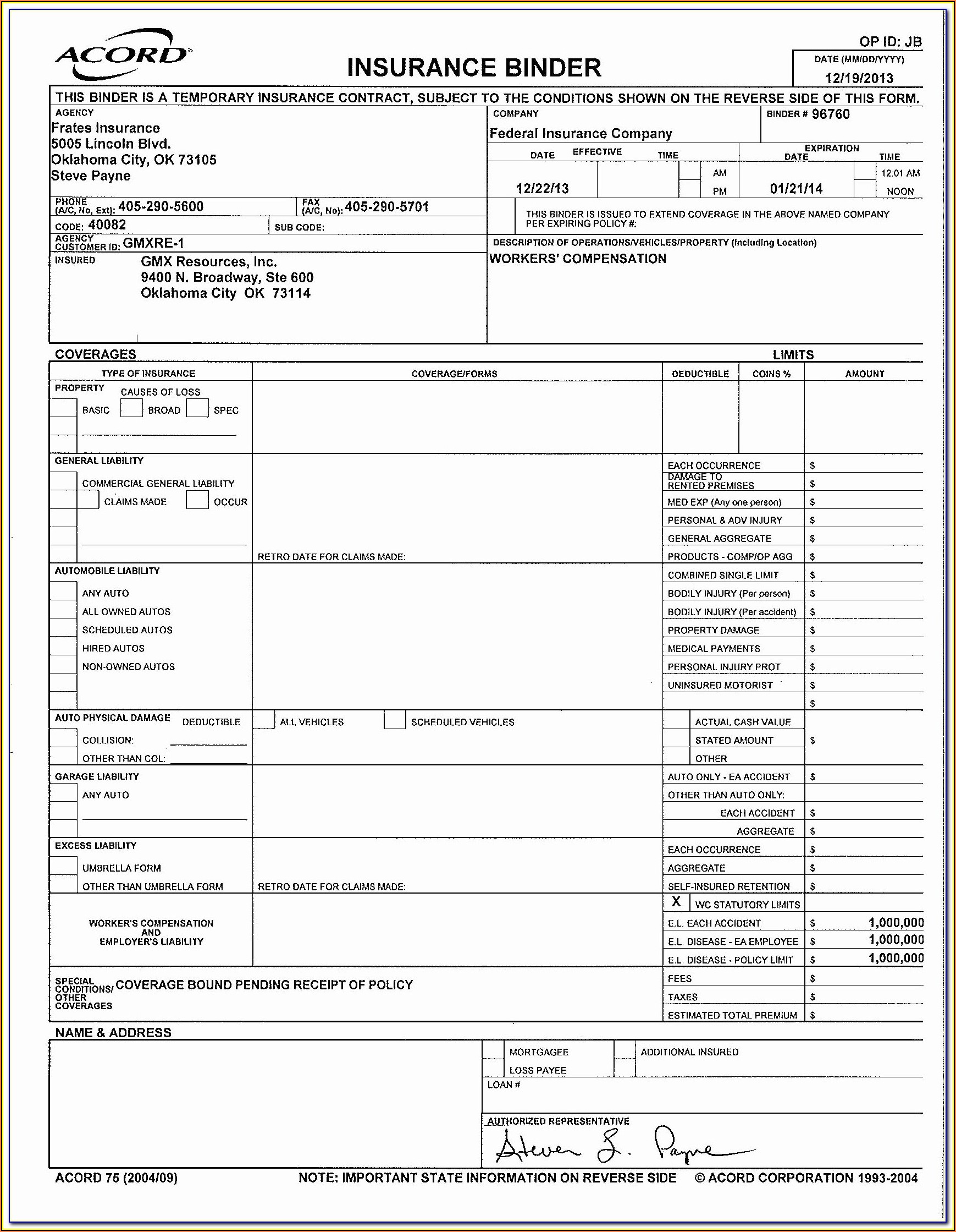 Insurance Acord Form 27