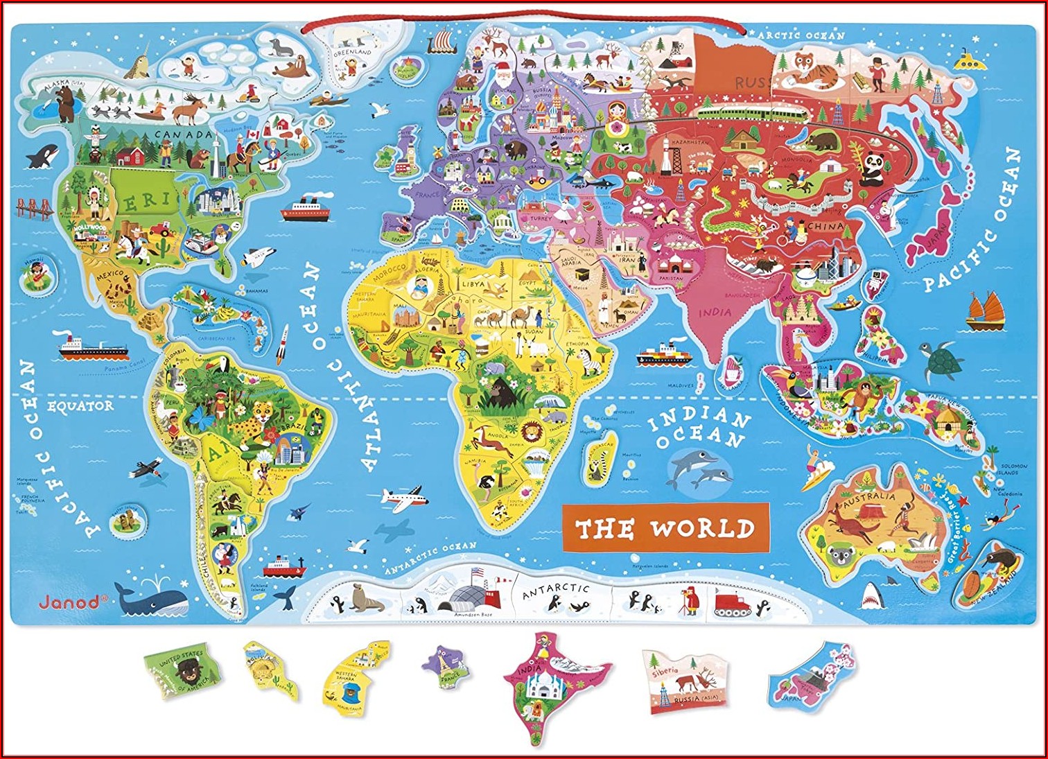 Janod J05504 Wooden Magnetic World Map Puzzle