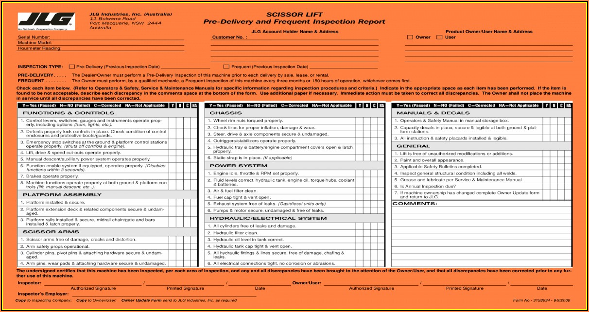 Jlg Manlift Inspection Forms