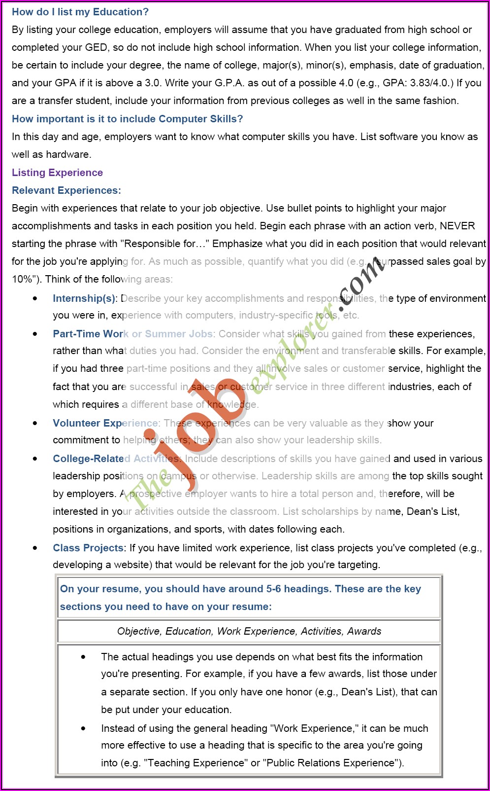 Job Application Printable Resume Format